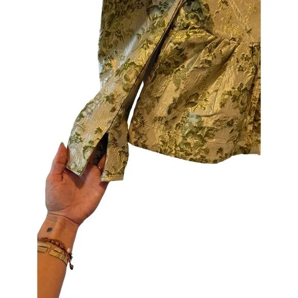 NWT Hyacinth House Tuckernuck Size XS Gold Green Jacquard Floral Metallic Blouse - Picture 9 of 14